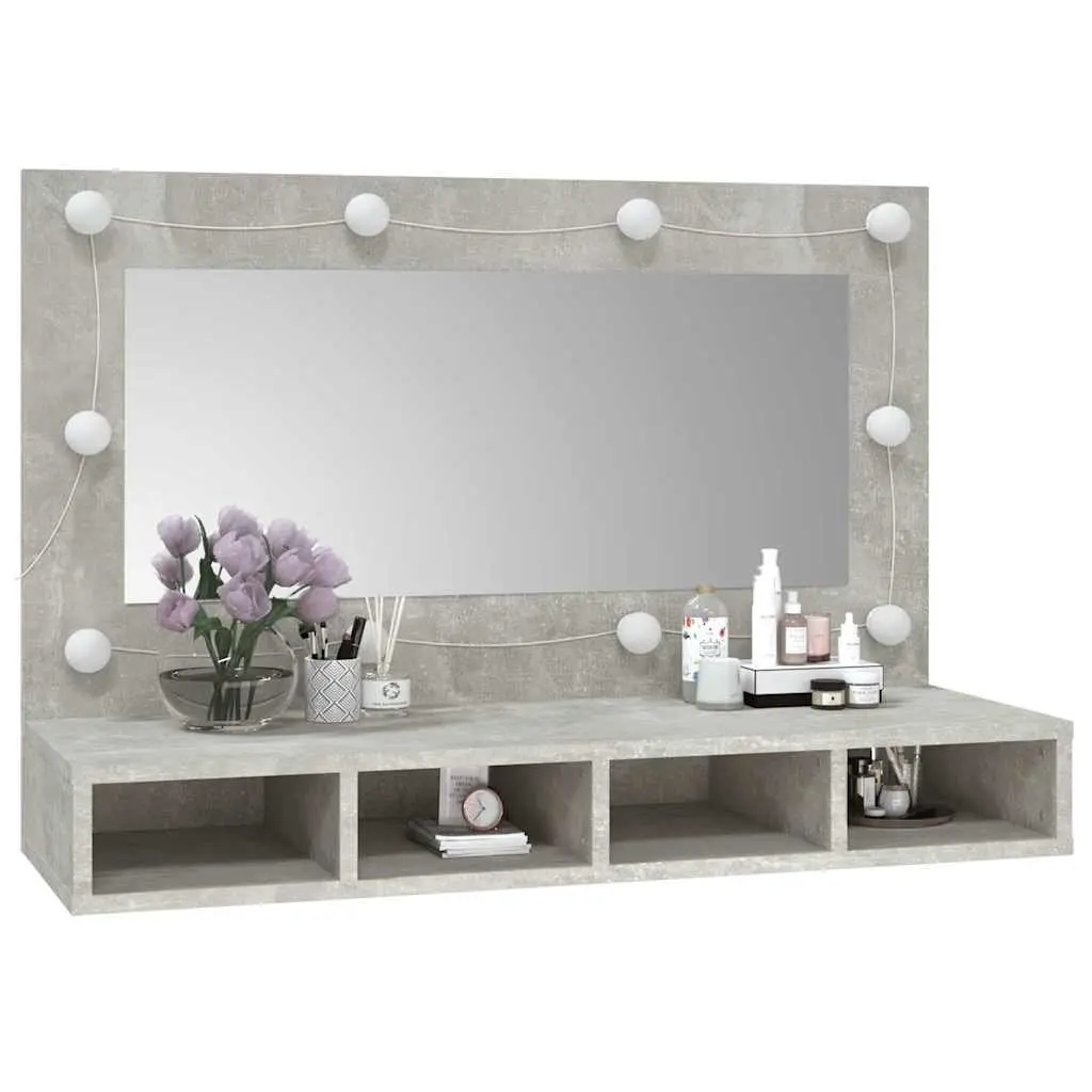Mirror Cabinet LED Lights Engineered Wood 90 x 31.5 x 62 cm Concrete Grey