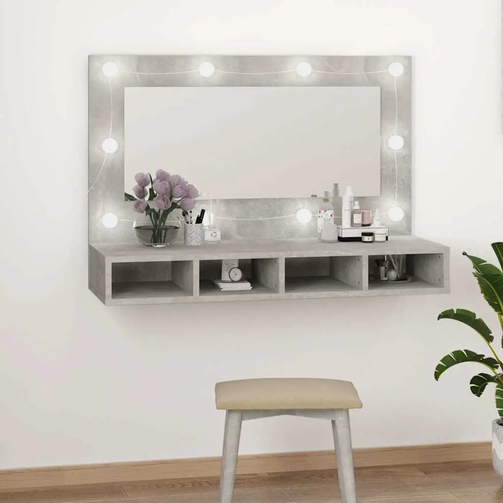 Mirror Cabinet LED Lights Engineered Wood 90 x 31.5 x 62 cm Concrete Grey