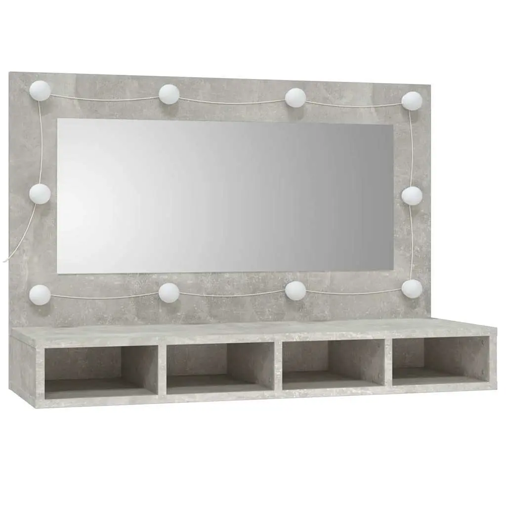 Mirror Cabinet LED Lights Engineered Wood 90 x 31.5 x 62 cm Concrete Grey