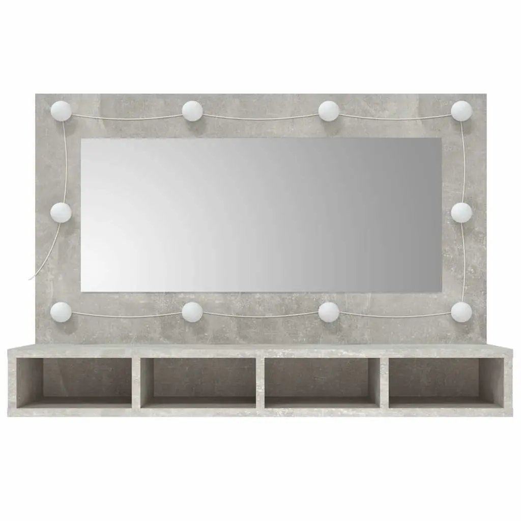 Mirror Cabinet LED Lights Engineered Wood 90 x 31.5 x 62 cm Concrete Grey