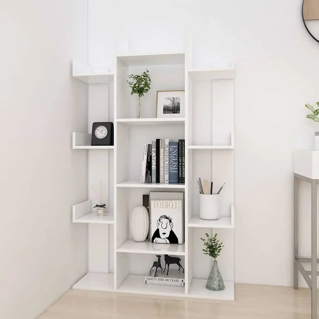 White Engineered Wood Storage Shelf Unit Book Cabinet 13 Compartments 140cm