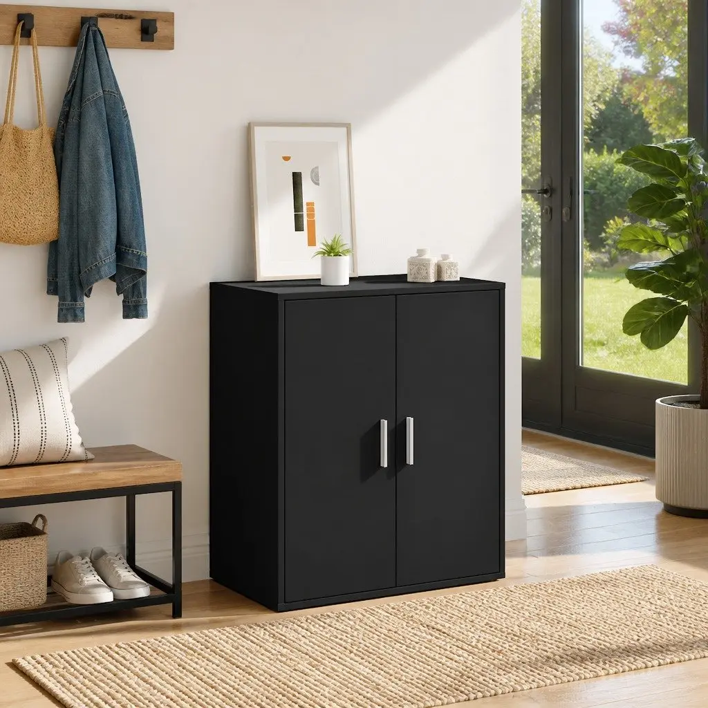 Shoe Cabinet Engineered Wood 5 Shelves Black Bedroom Hallway