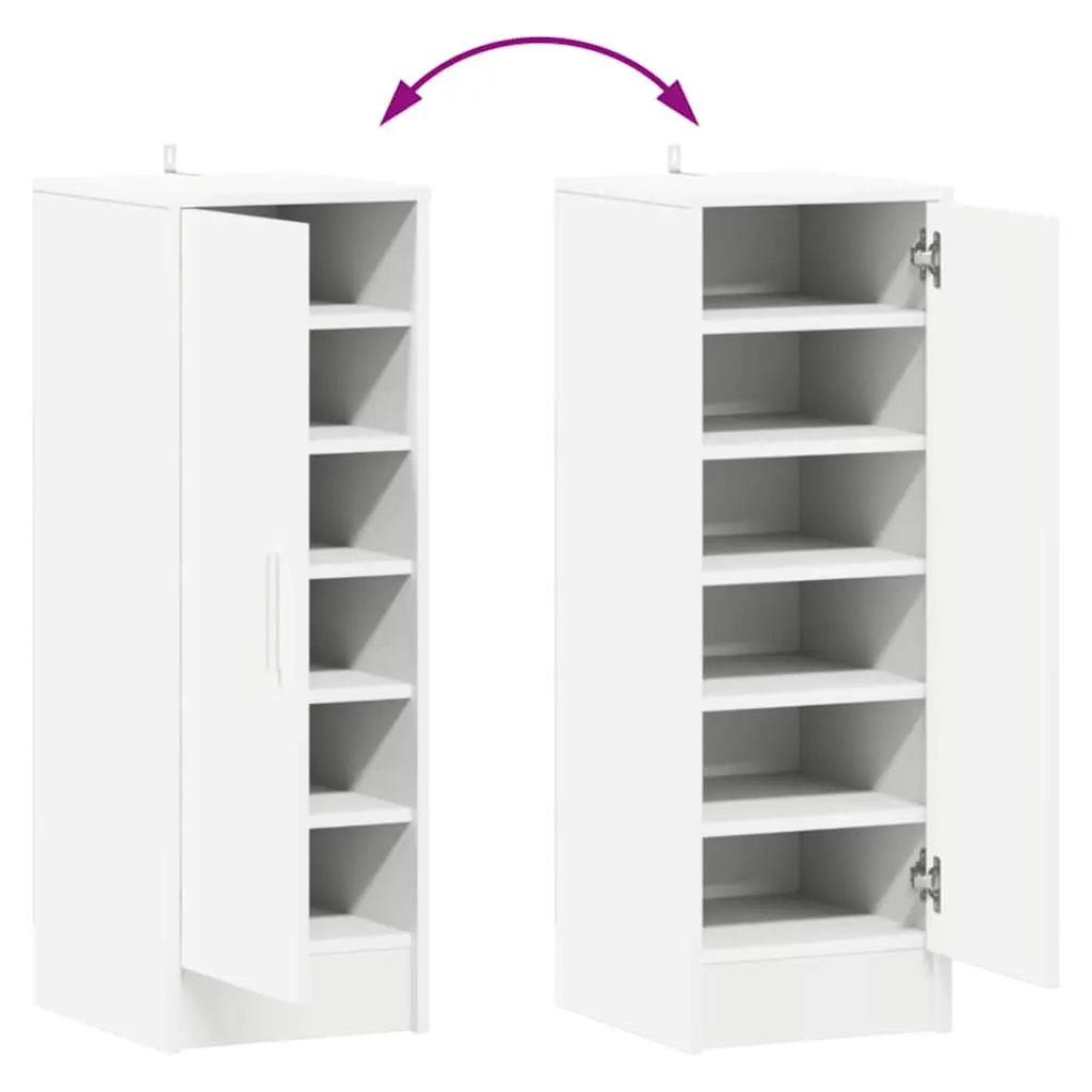 Shoe Cabinet Engineered Wood 32W x 35D x 92H cm White Storage Organiser with 6 Shelves Tall Wardrobe Rack Unit