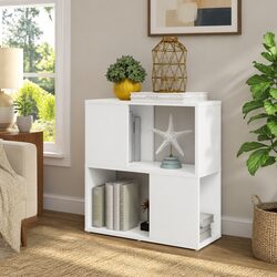 Practical 2-Tier White Book Cabinet for Home Use