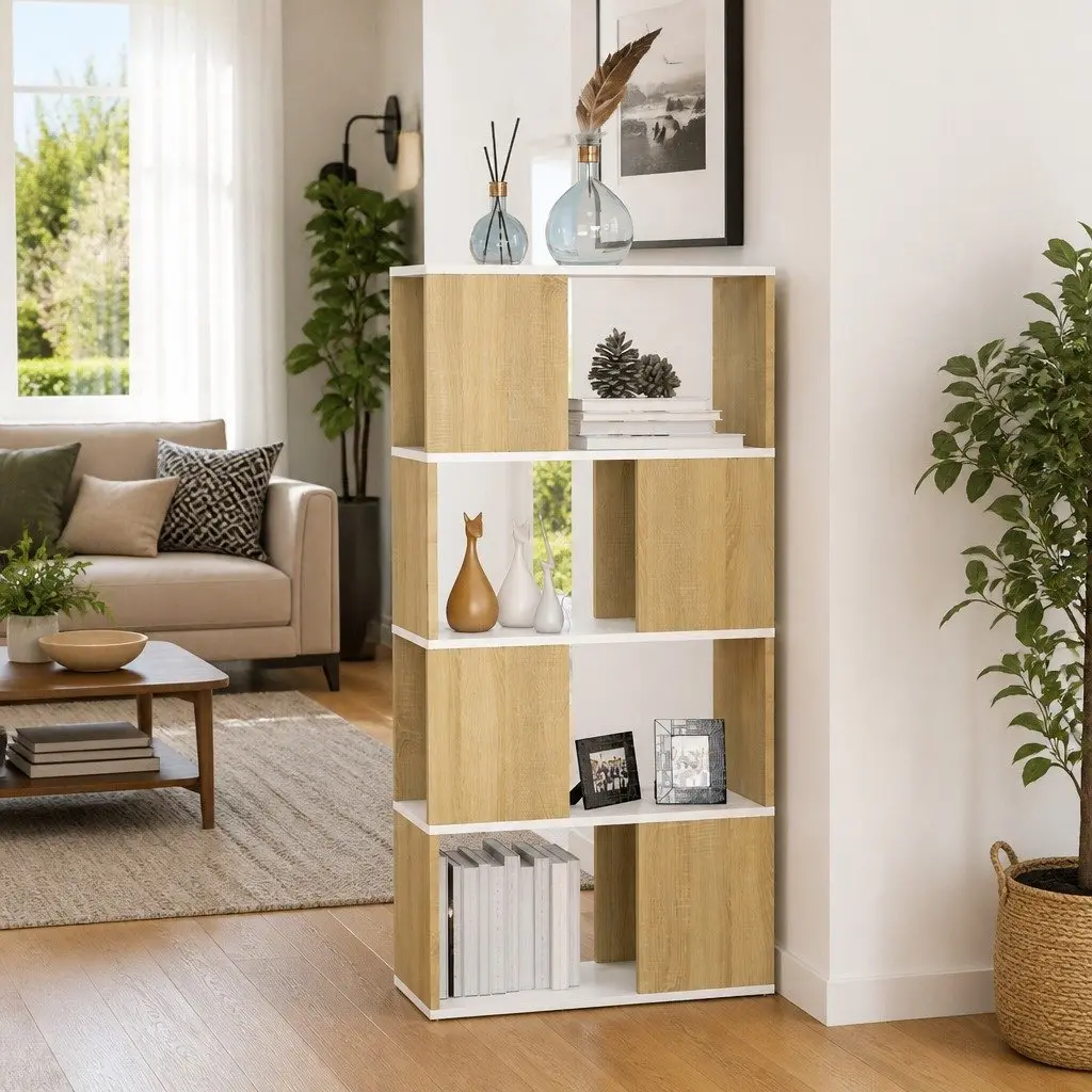 Book Cabinet Room Divider Storage Organizer Shelving Unit 60W x 24D x 124.5H cm Beige