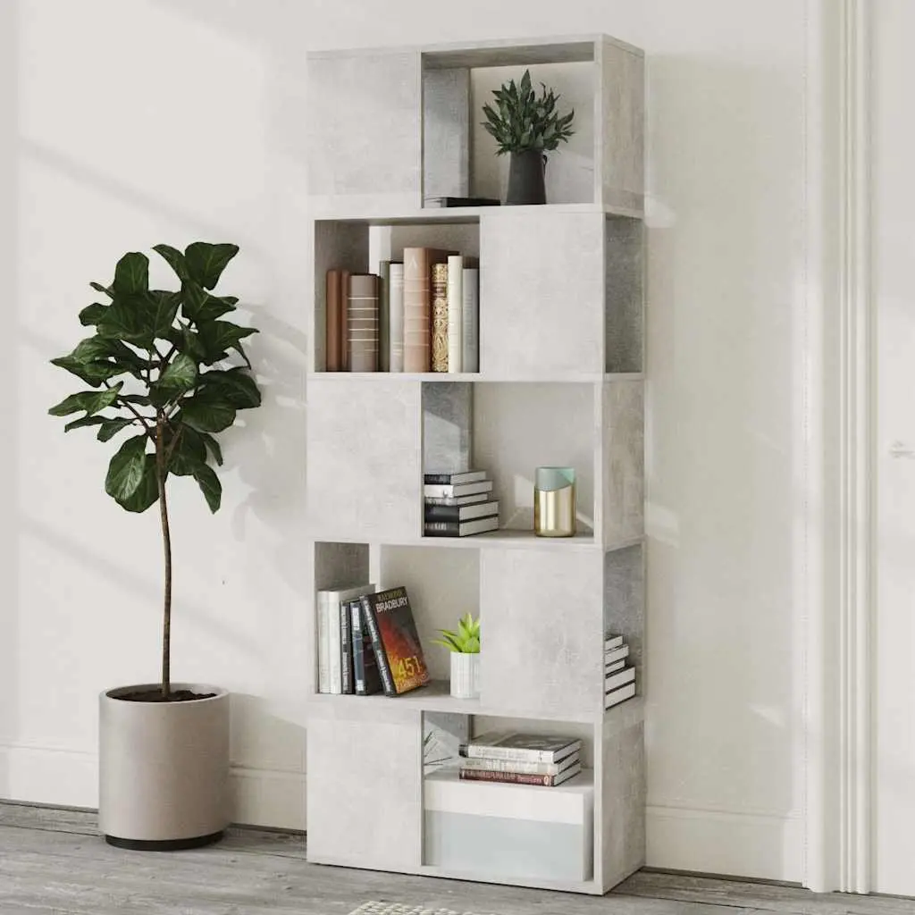 Book Cabinet Open Shelving Unit Grey Engineered Wood 60W x 24D x 155H cm