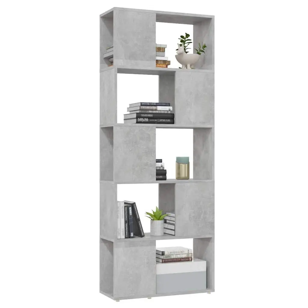 Book Cabinet Open Shelving Unit Grey Engineered Wood 60W x 24D x 155H cm