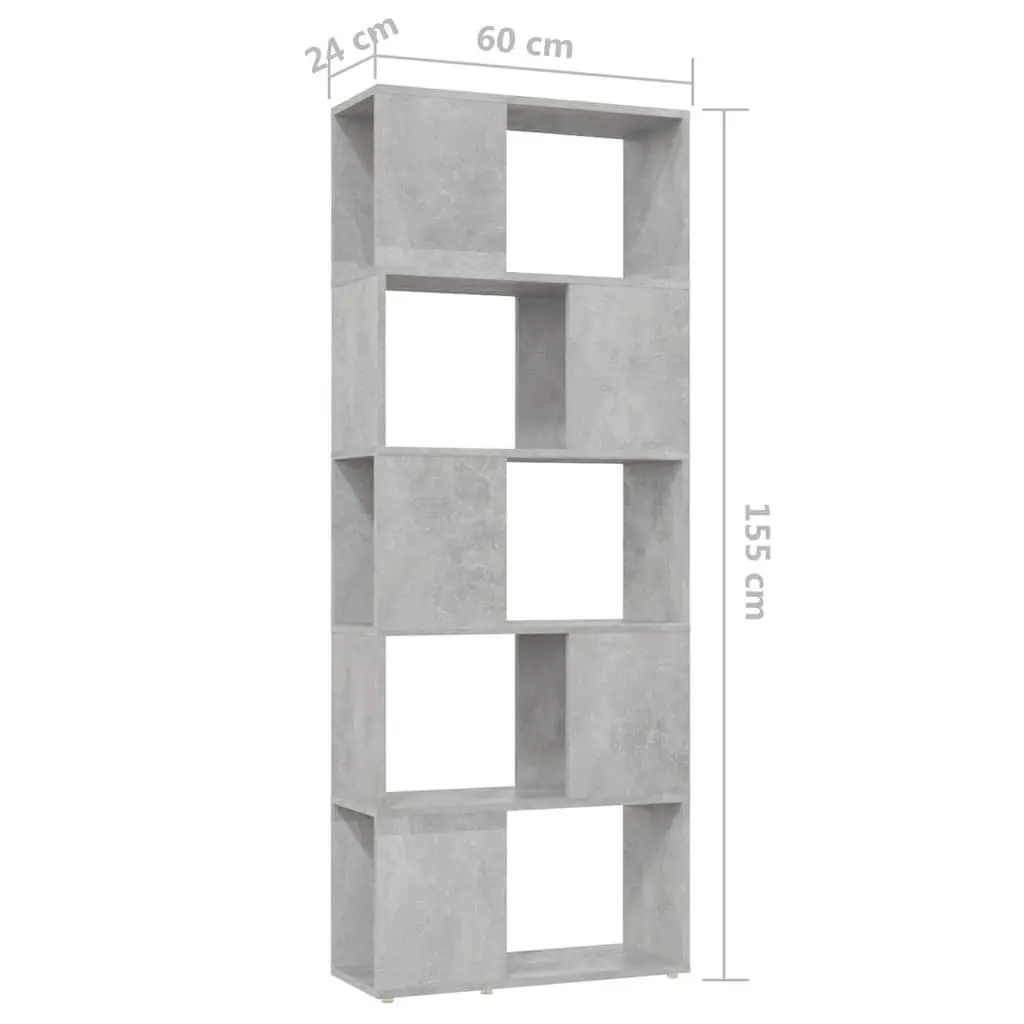 Book Cabinet Open Shelving Unit Grey Engineered Wood 60W x 24D x 155H cm