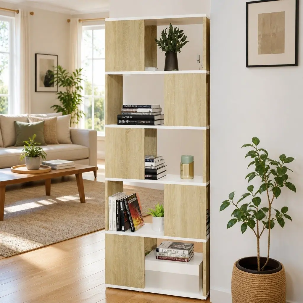 Book Cabinet Room Divider White & Sonoma Oak 60x24x155cm Bookcase Storage Shelf