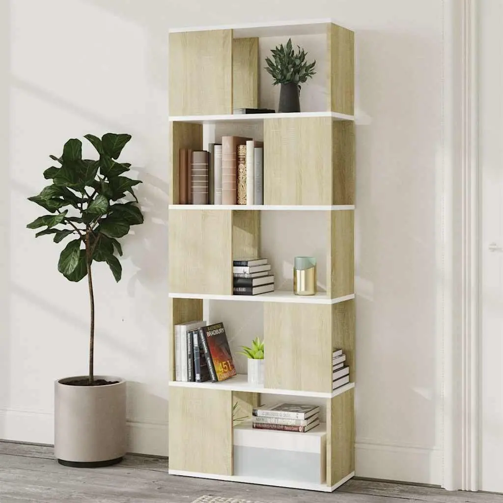Book Cabinet Room Divider White & Sonoma Oak 60x24x155cm Bookcase Storage Shelf
