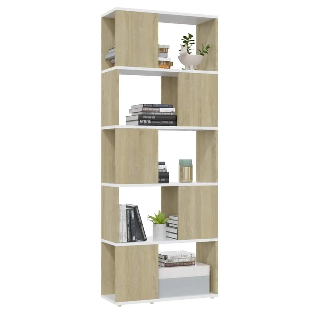 Book Cabinet Room Divider White & Sonoma Oak 60x24x155cm Bookcase Storage Shelf