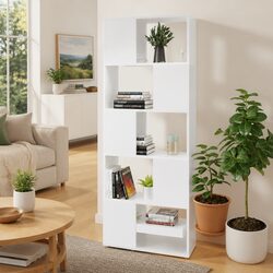 Book Cabinet Room Divider High Gloss White 60x24x155cm Bookcase Open Shelf Unit