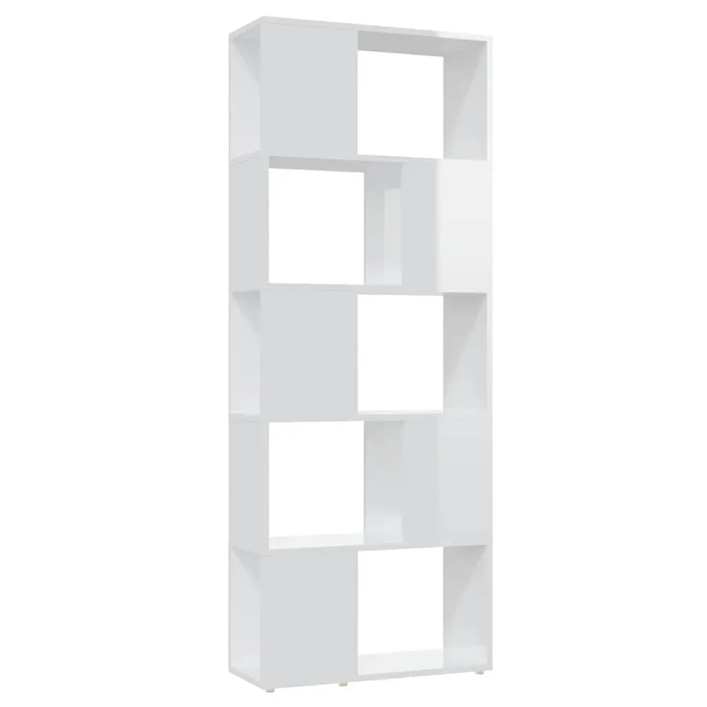 Bookcase Engineered Wood Open Shelf Unit High Gloss White 60x24x155cm Room Divider