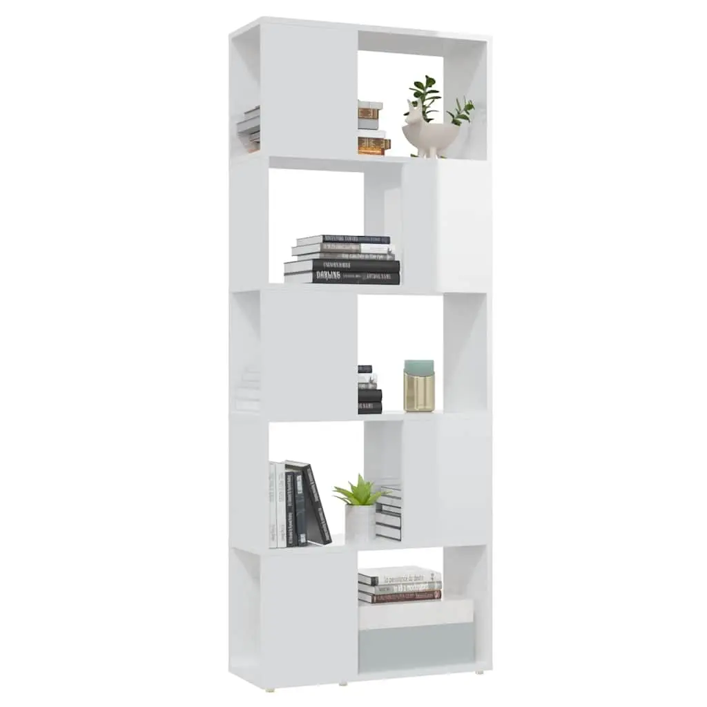 Bookcase Engineered Wood Open Shelf Unit High Gloss White 60x24x155cm Room Divider