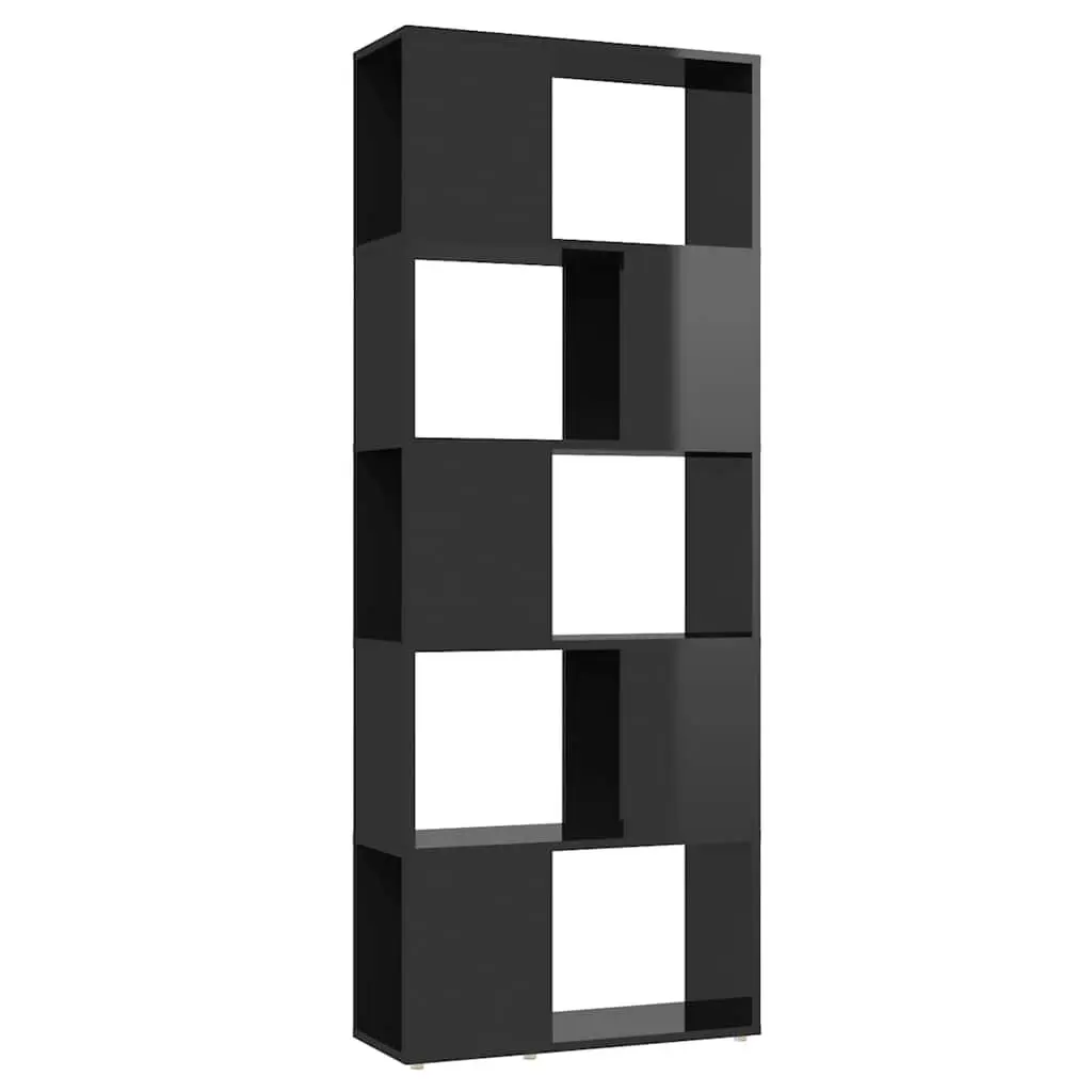 Book Cabinet Engineered Wood High Gloss Black 60x24x155cm Room Divider Shelving Unit