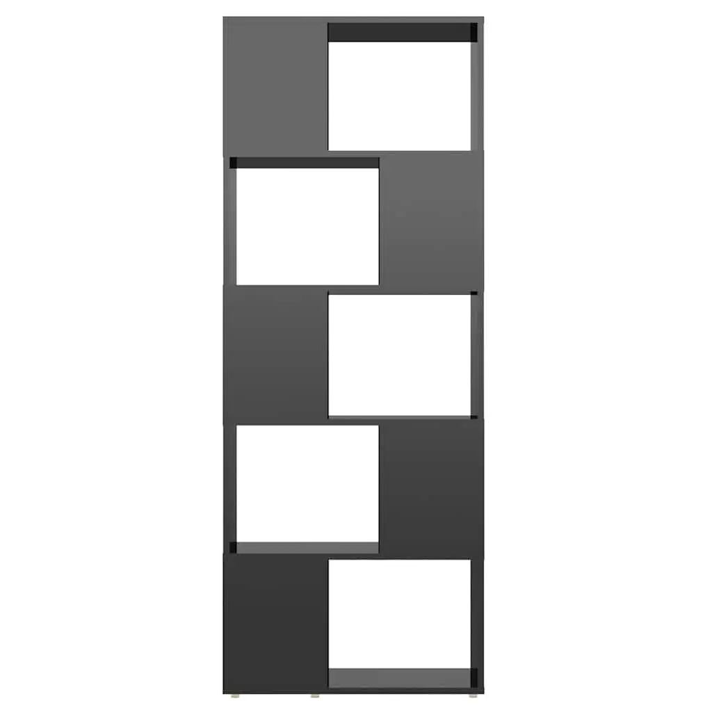Book Cabinet Engineered Wood High Gloss Black 60x24x155cm Room Divider Shelving Unit