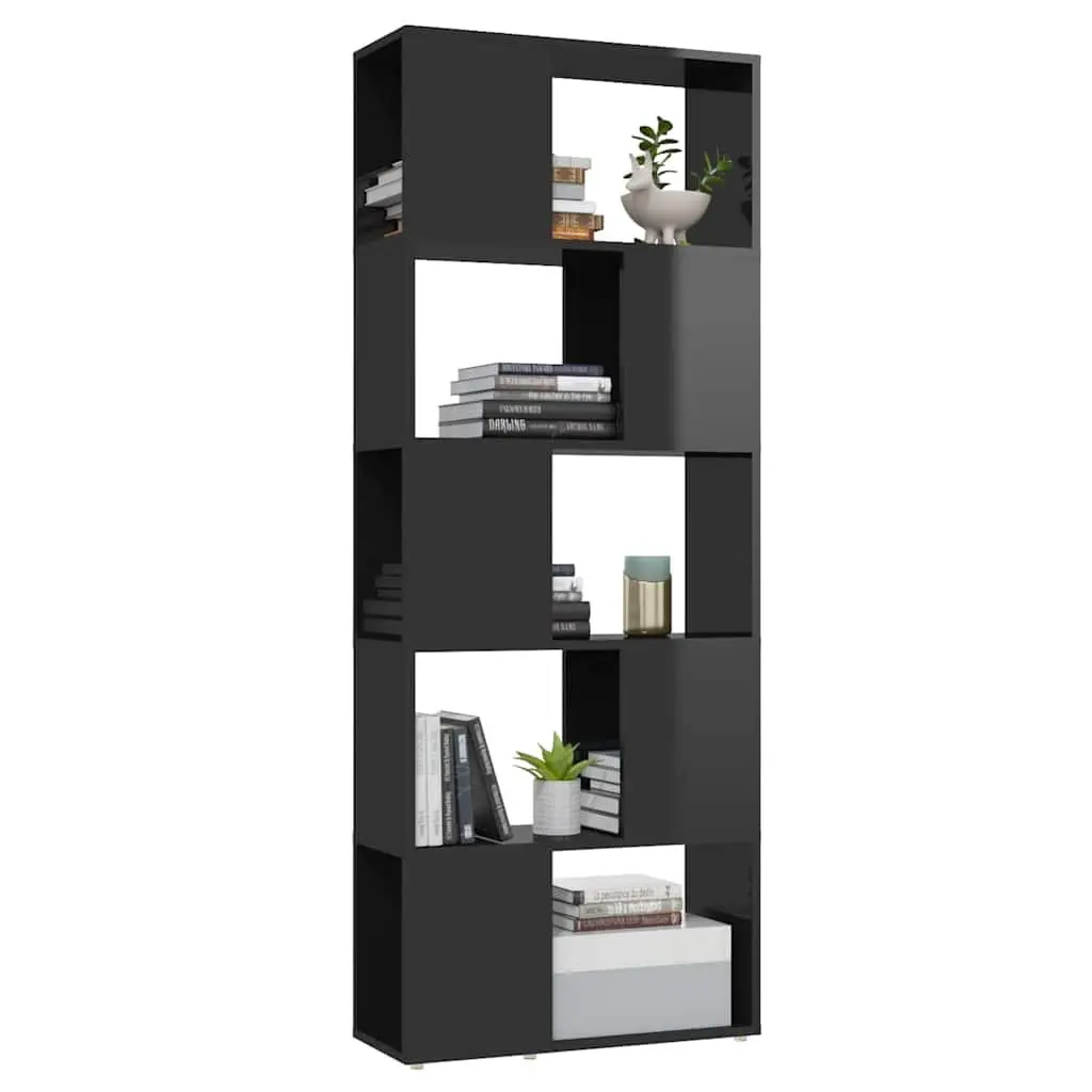 Book Cabinet Engineered Wood High Gloss Black 60x24x155cm Room Divider Shelving Unit