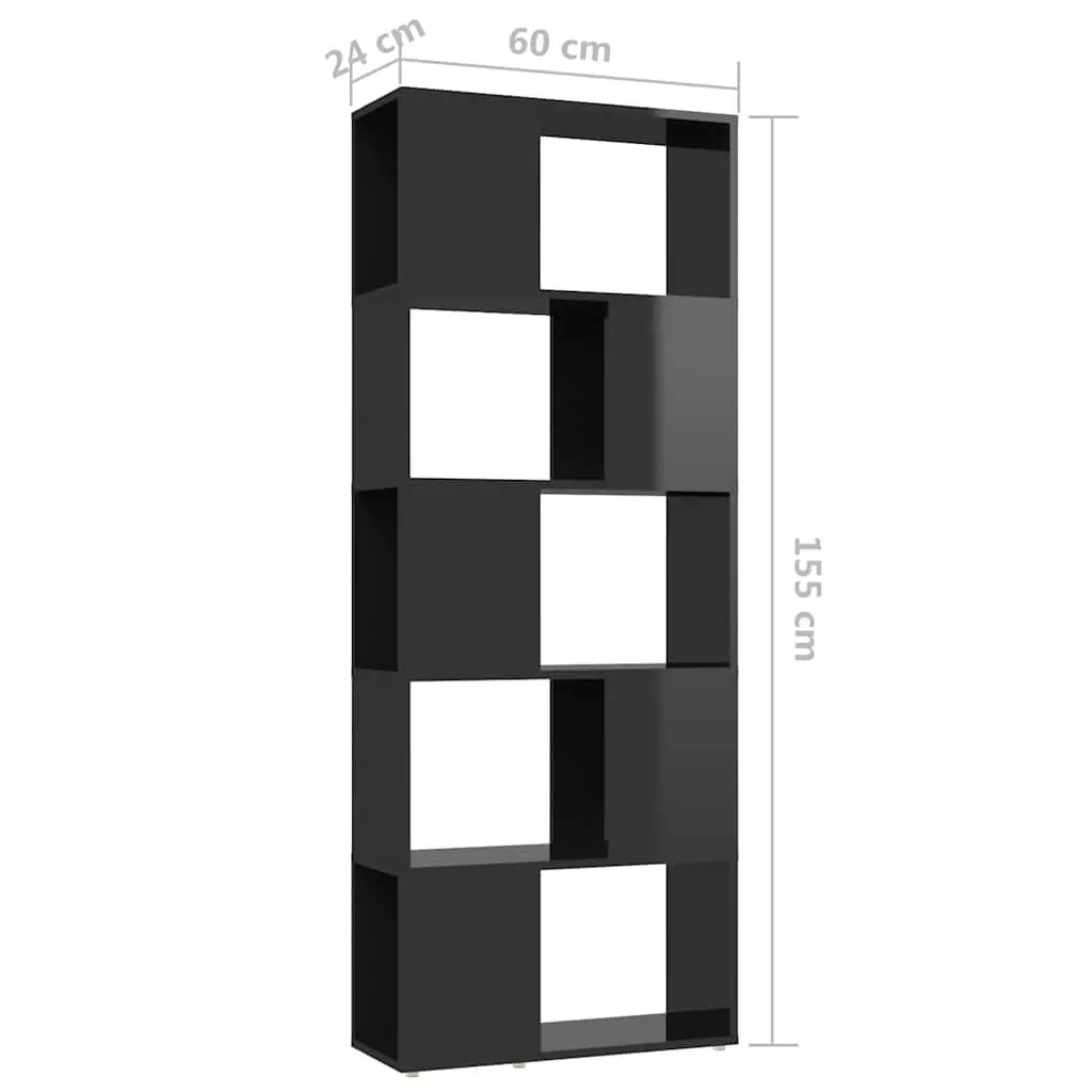 Book Cabinet Engineered Wood High Gloss Black 60x24x155cm Room Divider Shelving Unit