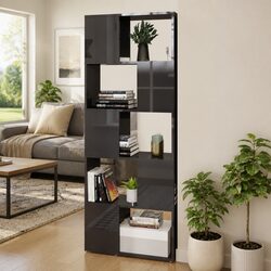 Book Cabinet Room Divider Open Shelf High Gloss Grey Storage Organiser Display
