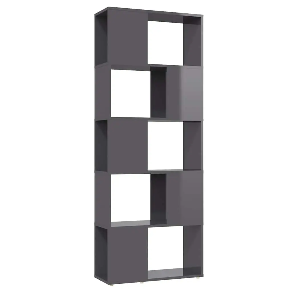 Book Cabinet Engineered Wood Open Shelf 60W x 24D x 155H cm High Gloss Grey