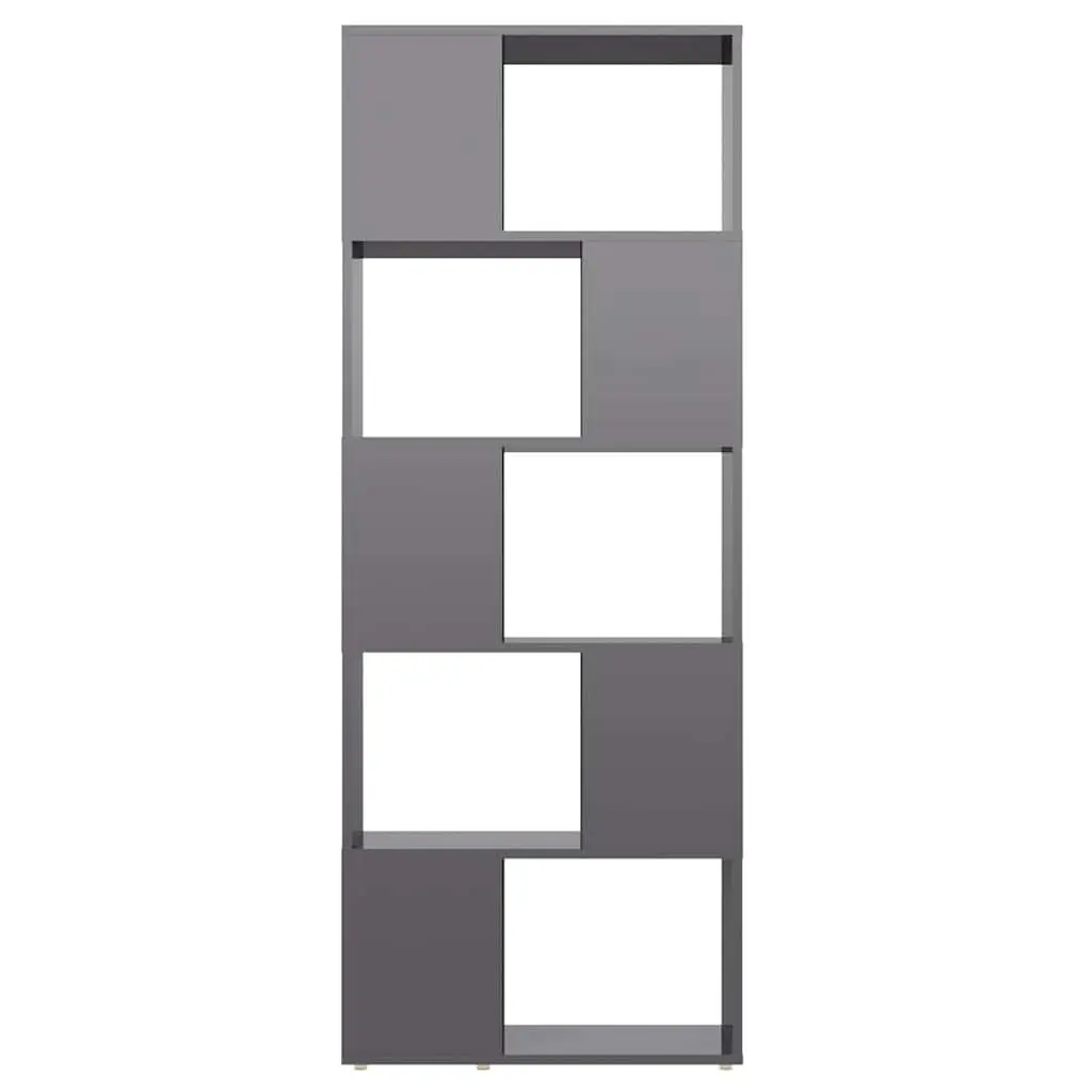 Book Cabinet Engineered Wood Open Shelf 60W x 24D x 155H cm High Gloss Grey