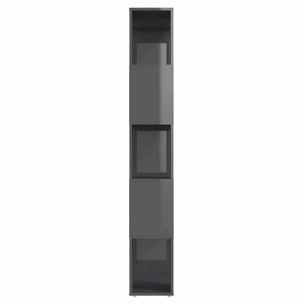 Book Cabinet Engineered Wood Open Shelf 60W x 24D x 155H cm High Gloss Grey