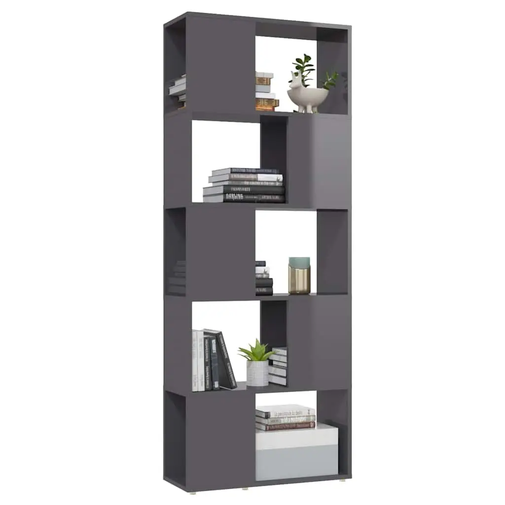 Book Cabinet Engineered Wood Open Shelf 60W x 24D x 155H cm High Gloss Grey