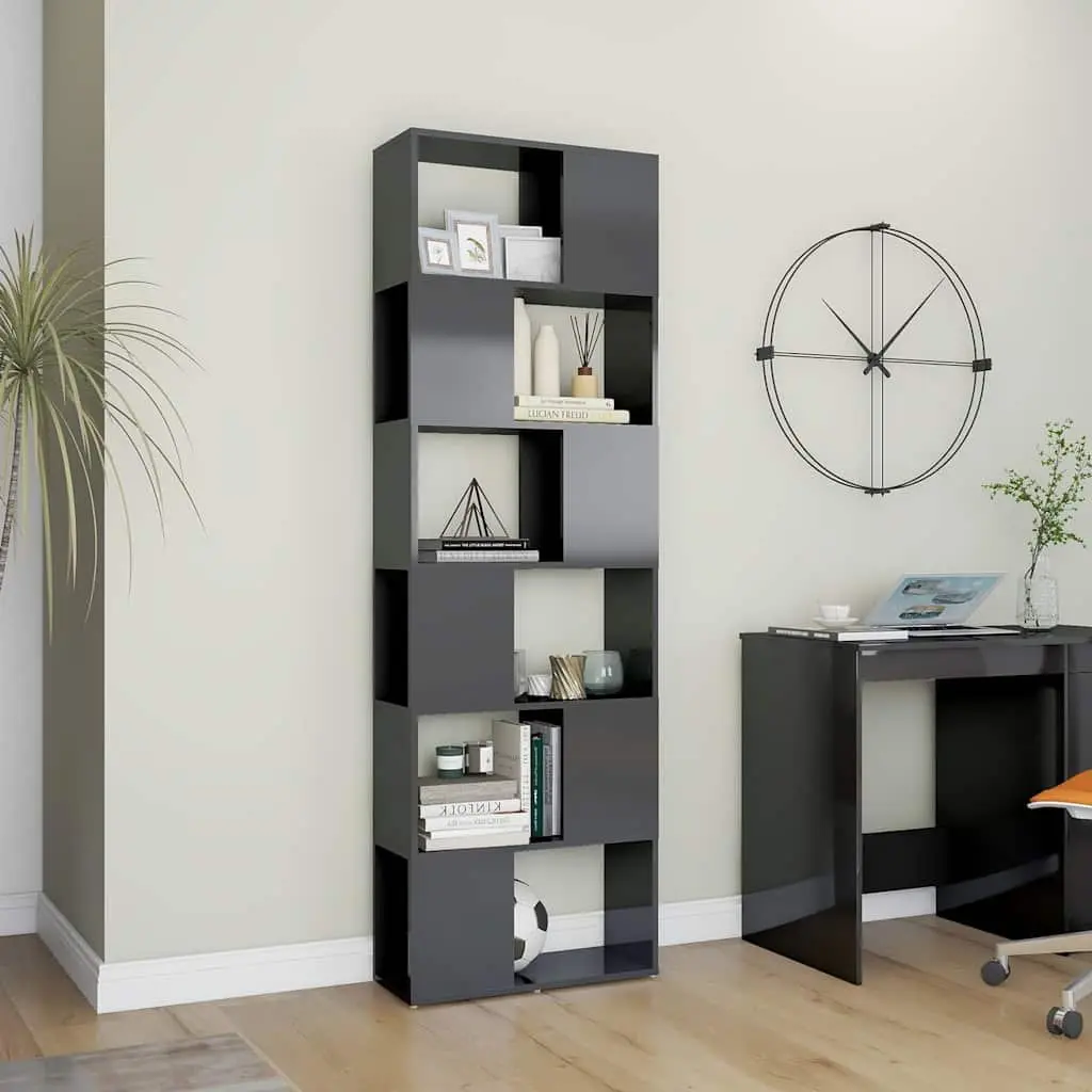Book Cabinet High Gloss Grey 60x24x186cm Room Divider Storage Shelf