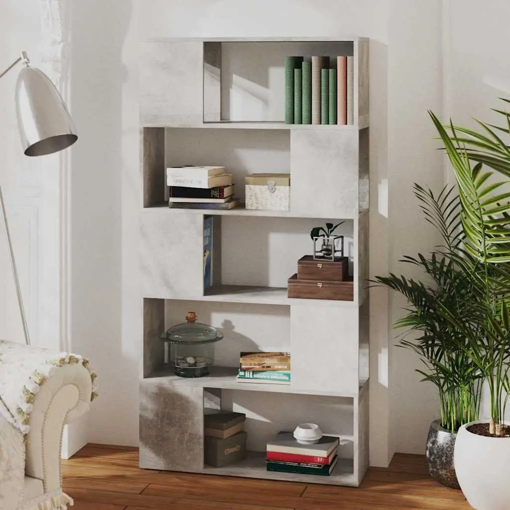 Book Cabinet Room Divider Engineered Wood 80W x 24D x 155H cm Concrete Grey