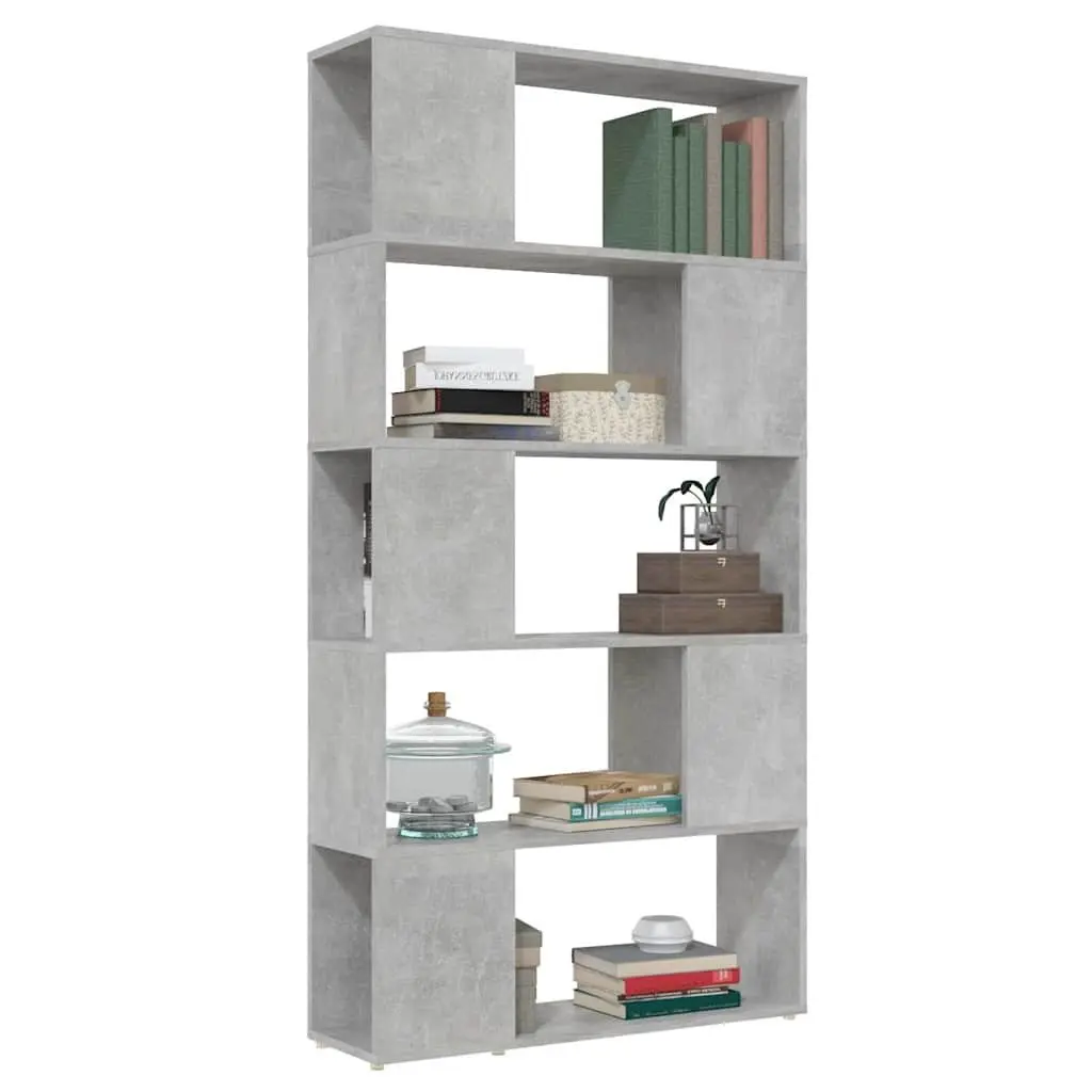 Book Cabinet Room Divider Engineered Wood 80W x 24D x 155H cm Concrete Grey