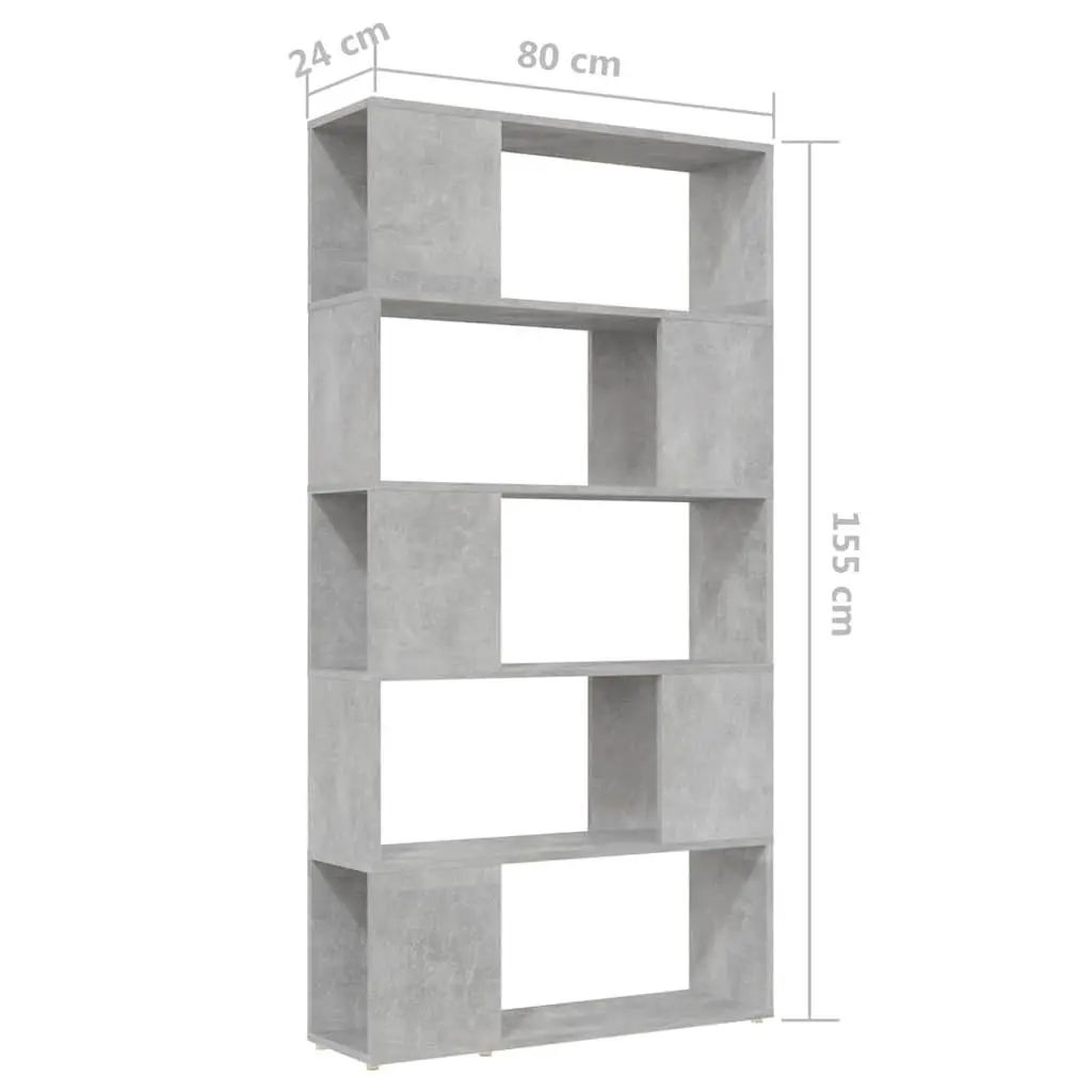 Book Cabinet Room Divider Engineered Wood 80W x 24D x 155H cm Concrete Grey