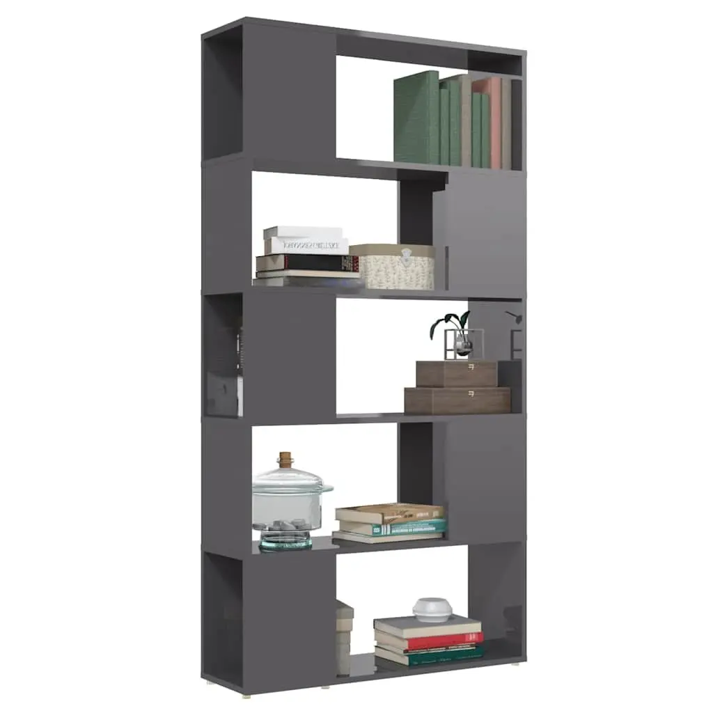 Book Cabinet Room Divider Engineered Wood 80x24x155cm High Gloss Grey