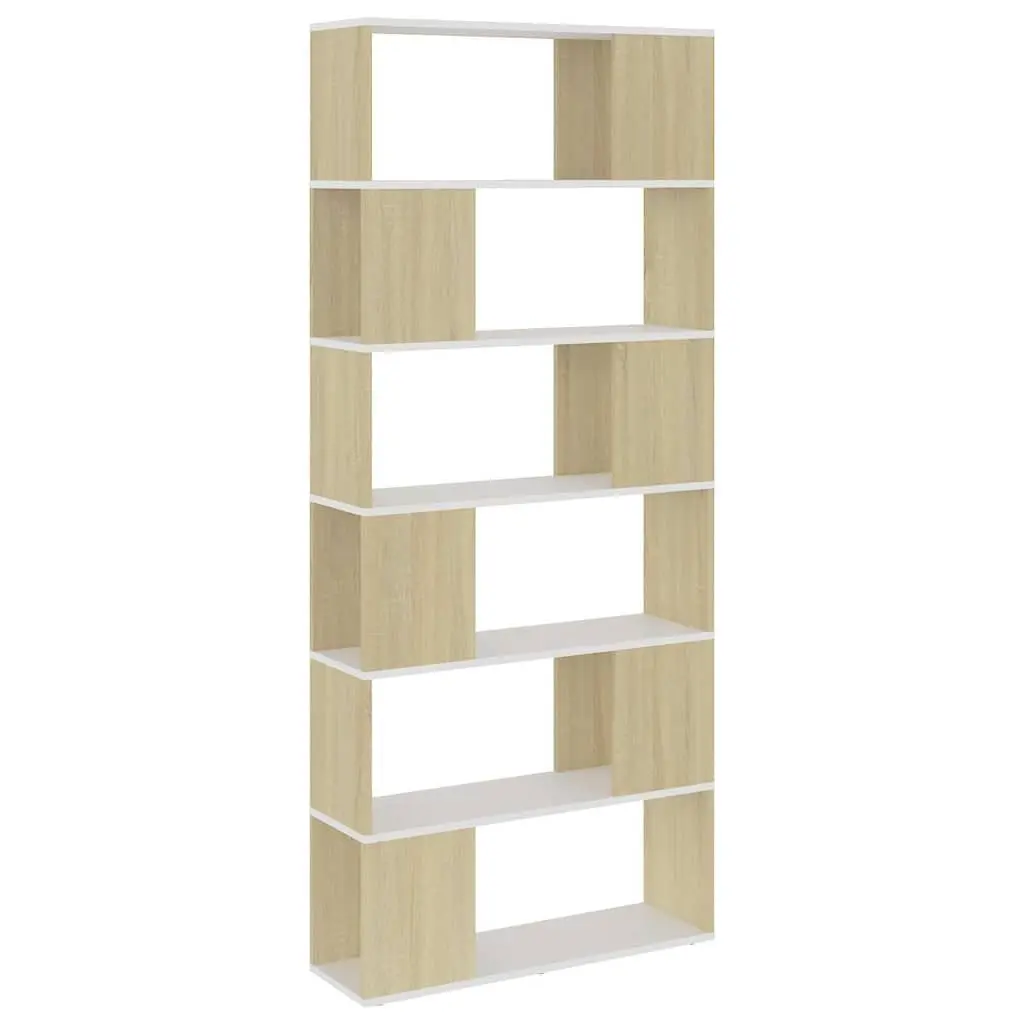 Book Cabinet Room Divider Engineered Wood 80W x 24D x 186H cm Beige 6 Compartment Storage Organiser