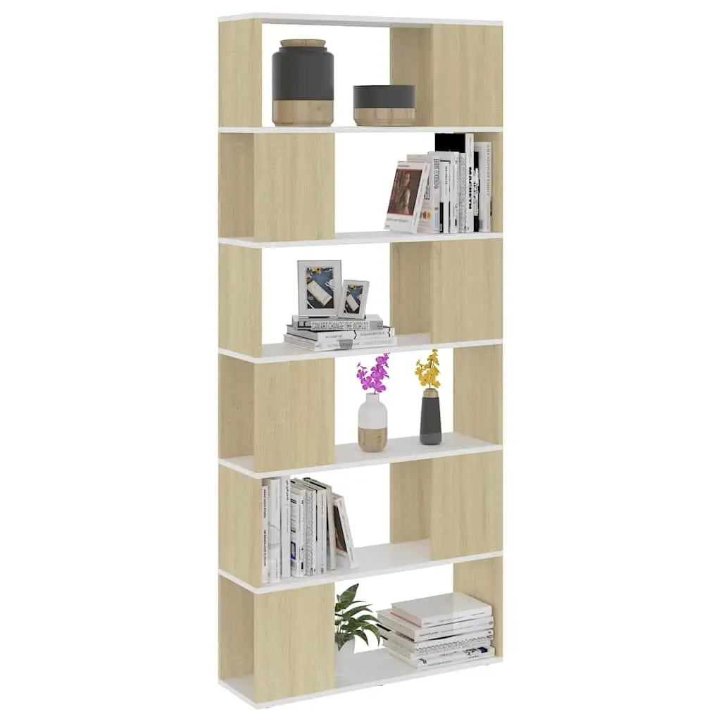 Book Cabinet Room Divider Engineered Wood 80W x 24D x 186H cm Beige 6 Compartment Storage Organiser