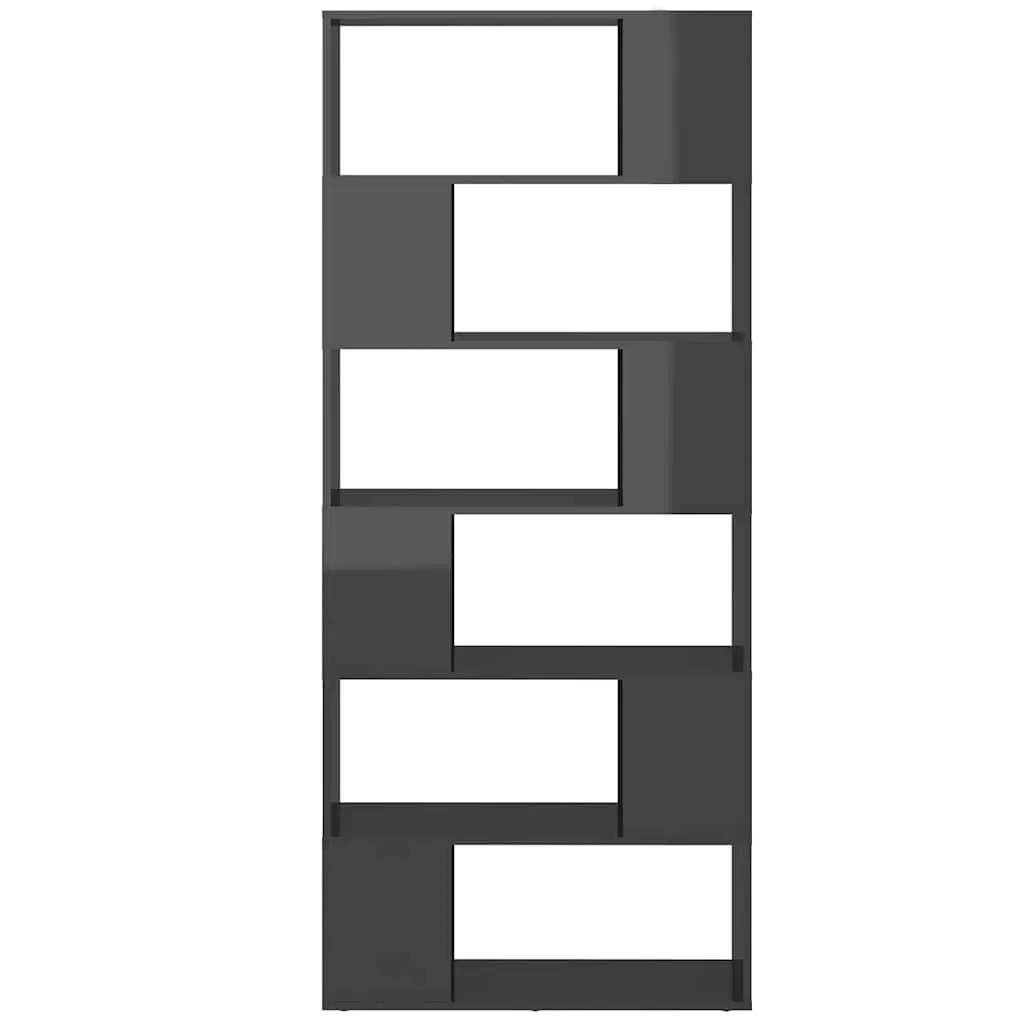 Book Cabinet Room Divider Engineered Wood 80x24x186cm Grey 6 Compartments Shelving Storage Unit