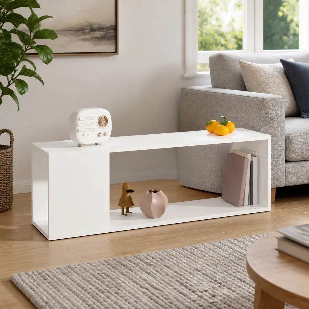 TV Cabinet Engineered Wood 100cm White with 2 Shelves