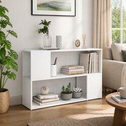 Book Cabinet White Engineered Wood Storage Shelving Unit with Open Compartments