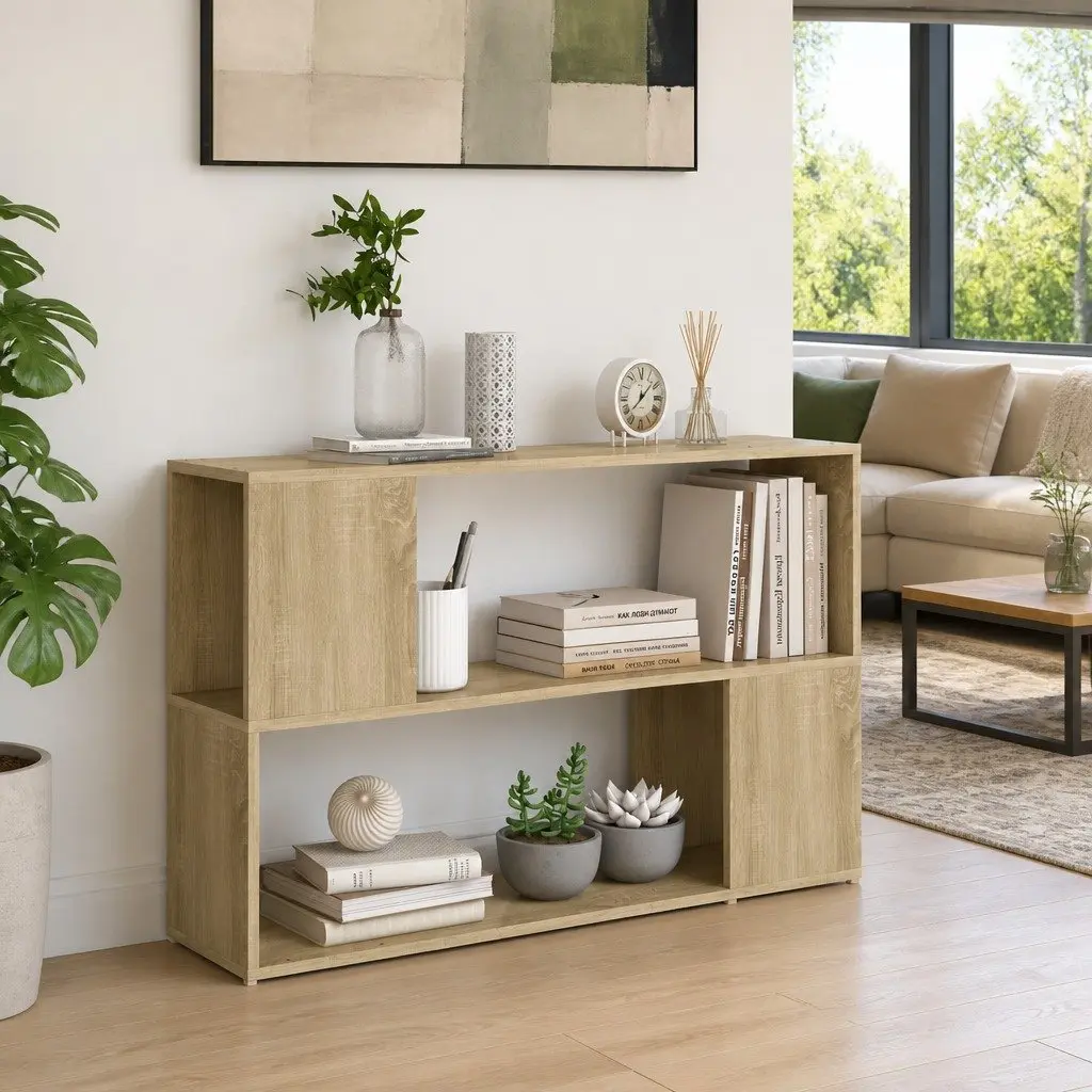 Brown Engineered Wood Book Cabinet Open Shelving Unit Sonoma Oak 100x24x63cm
