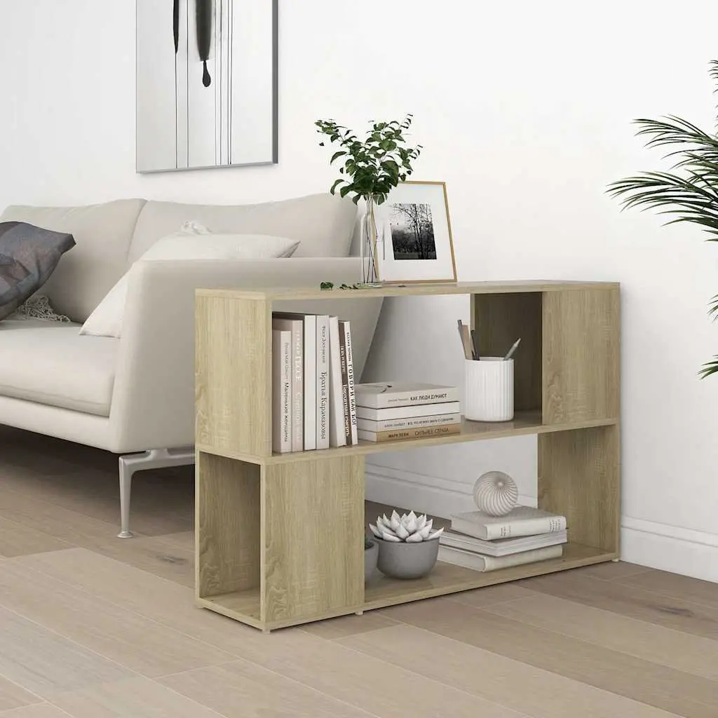 Brown Engineered Wood Book Cabinet Open Shelving Unit Sonoma Oak 100x24x63cm