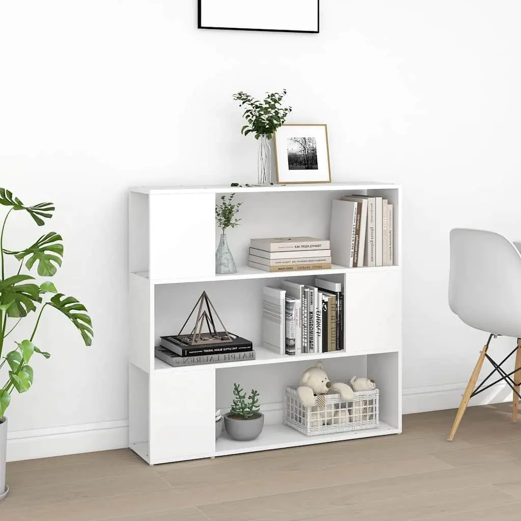 White Book Cabinet Room Divider Bookshelf 3 Compartments Storage Organiser