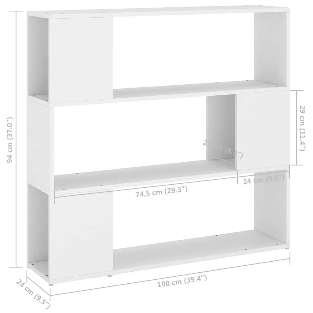 White Book Cabinet Room Divider Bookshelf 3 Compartments Storage Organiser