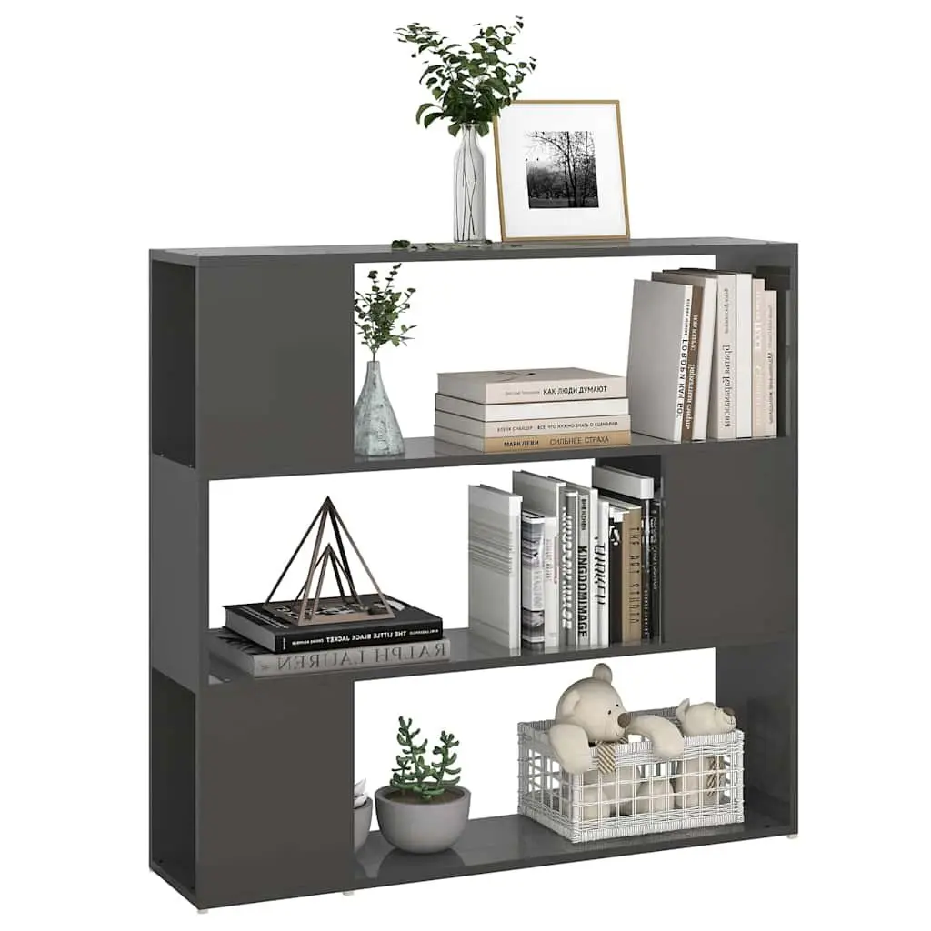 Book Cabinet Room Divider High Gloss Grey 100x24x94 cm Bookshelf Shelving Unit
