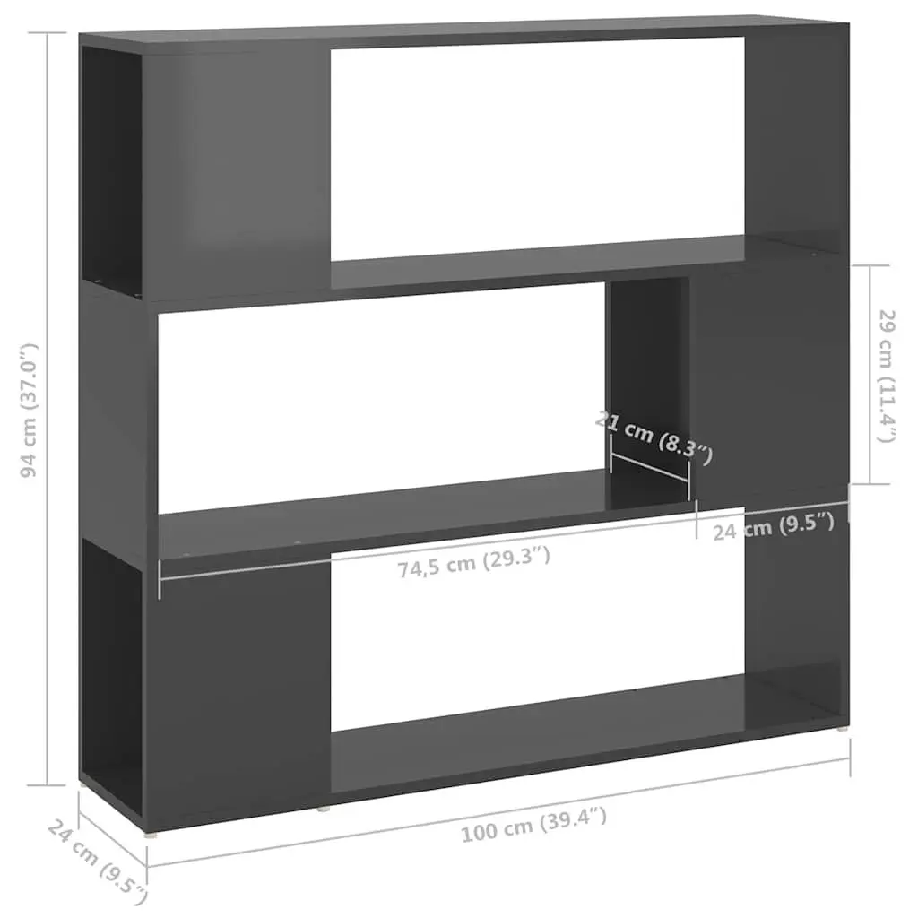 Book Cabinet Room Divider High Gloss Grey 100x24x94 cm Bookshelf Shelving Unit