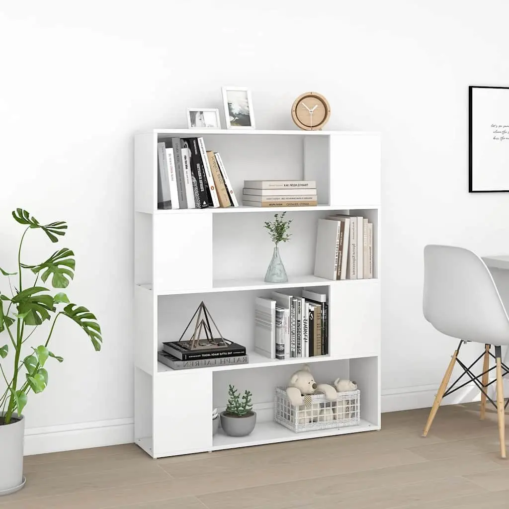 White Room Divider Book Cabinet Compact Storage Unit 4 Compartments