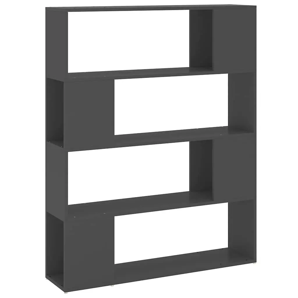Grey Book Storage Shelving Unit 4 Compartment Room Divider 100W x 24D x 124H cm