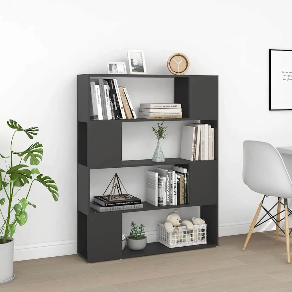 Grey Book Storage Shelving Unit 4 Compartment Room Divider 100W x 24D x 124H cm