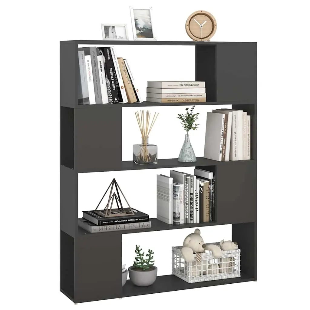 Grey Book Storage Shelving Unit 4 Compartment Room Divider 100W x 24D x 124H cm