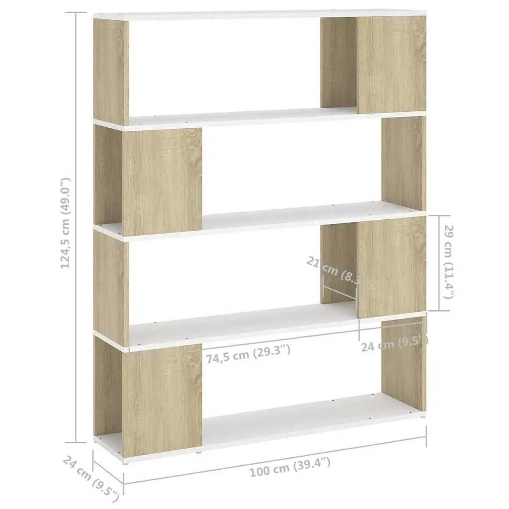 Bookcase Storage Unit Room Divider 4 Compartments Beige Sonoma Oak