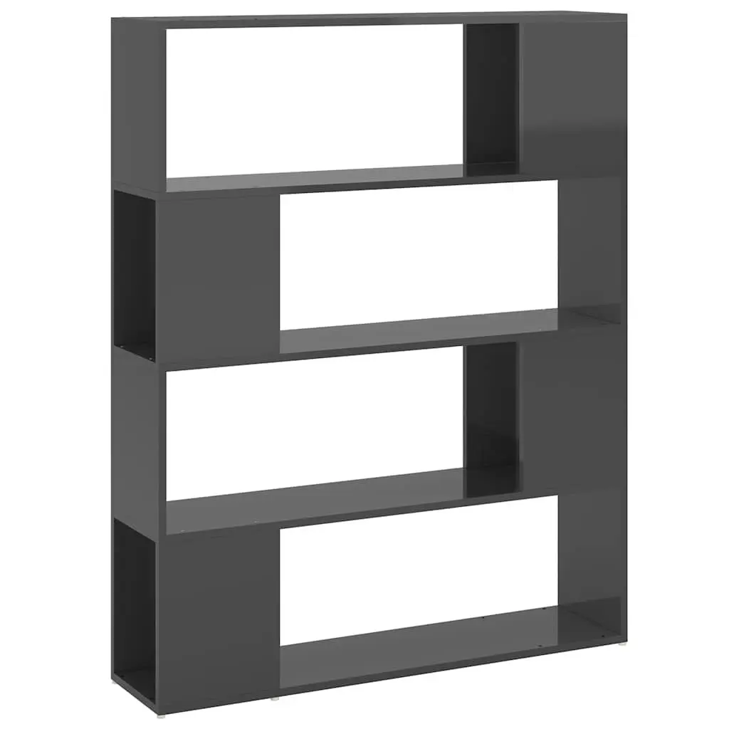Grey Book Storage Divider 4 Compartment Shelf Unit for Organising Home and Office 100W x 24D x 124H cm