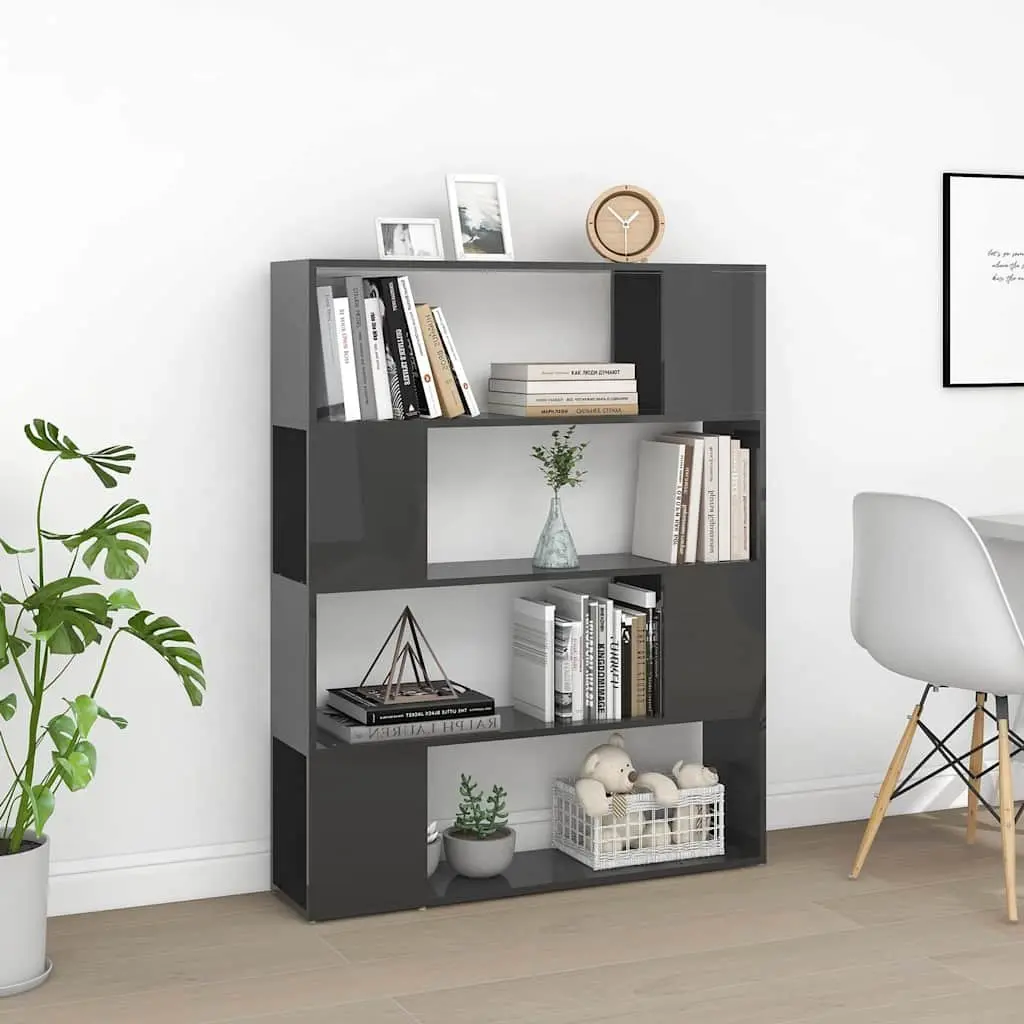 Grey Book Storage Divider 4 Compartment Shelf Unit for Organising Home and Office 100W x 24D x 124H cm